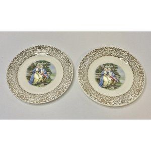 Two Limoges Triumph‎ “Love Seat” Side Plates Made in USA 22 K Gold 6.25”